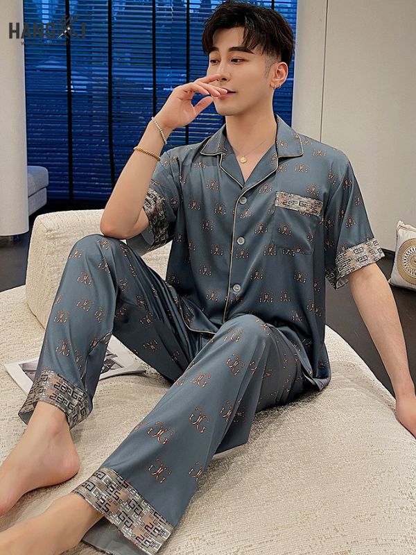 TC49 - Đồ Ngủ Pijama Nam Tay Cộc Quần Dài Lụa