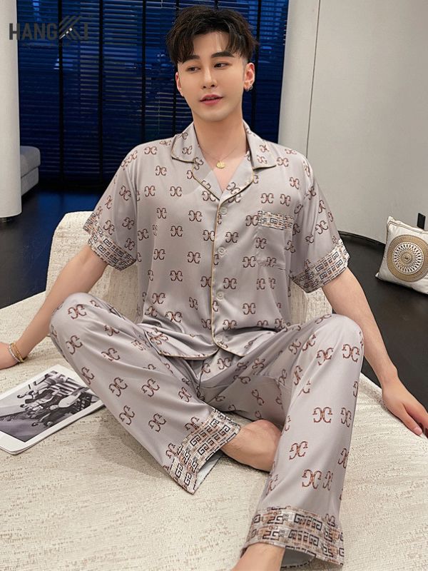 TC49 - Đồ Ngủ Pijama Nam Tay Cộc Quần Dài Lụa
