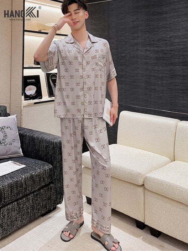 TC49 - Đồ Ngủ Pijama Nam Tay Cộc Quần Dài Lụa