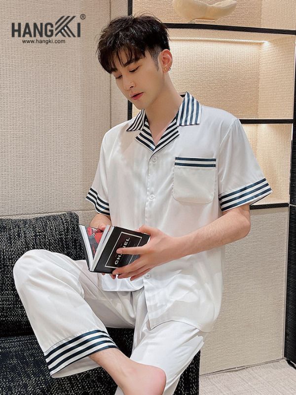 TC50 - Đồ Ngủ Pijama Nam Tay Cộc Quần Dài Lụa