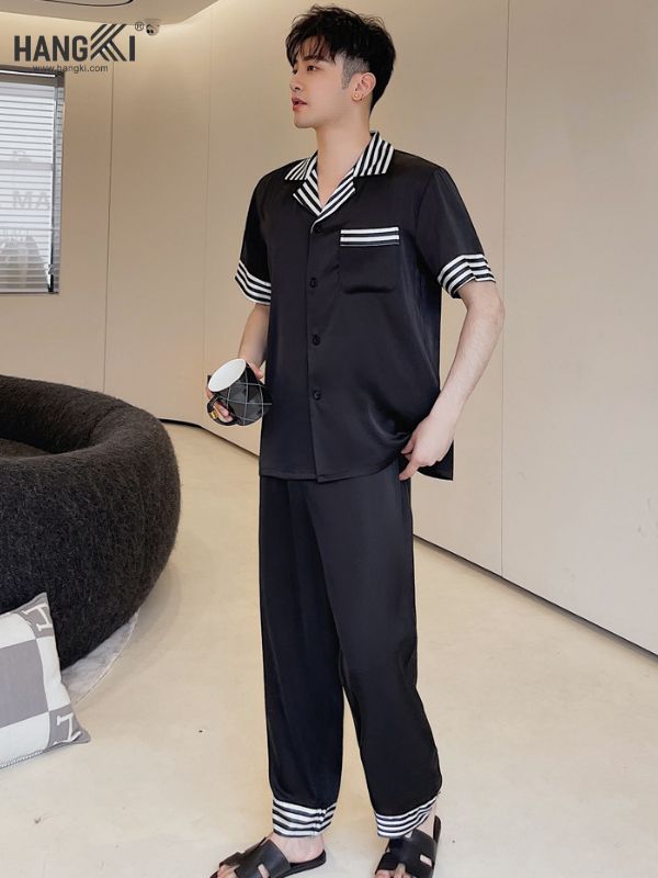 TC50 - Đồ Ngủ Pijama Nam Tay Cộc Quần Dài Lụa