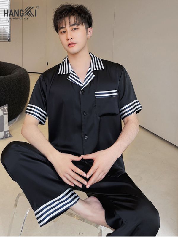 TC50 - Đồ Ngủ Pijama Nam Tay Cộc Quần Dài Lụa