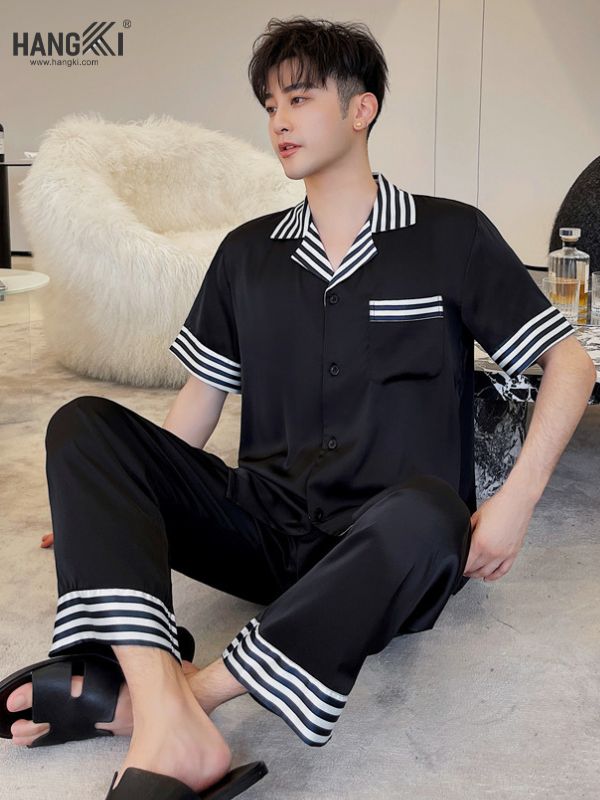 TC50 - Đồ Ngủ Pijama Nam Tay Cộc Quần Dài Lụa
