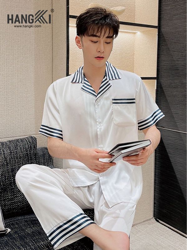 TC50 - Đồ Ngủ Pijama Nam Tay Cộc Quần Dài Lụa