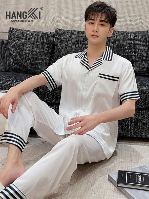 TC50 - Đồ Ngủ Pijama Nam Tay Cộc Quần Dài Lụa