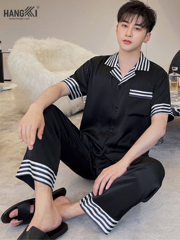 TC50 - Đồ Ngủ Pijama Nam Tay Cộc Quần Dài Lụa