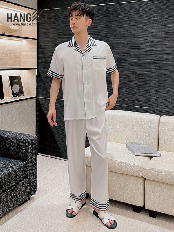 TC50 - Đồ Ngủ Pijama Nam Tay Cộc Quần Dài Lụa