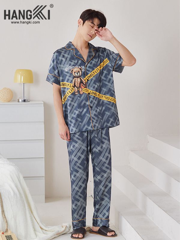 TC83 - Đồ Ngủ Pijama Nam Tay Cộc Quần Dài Lụa