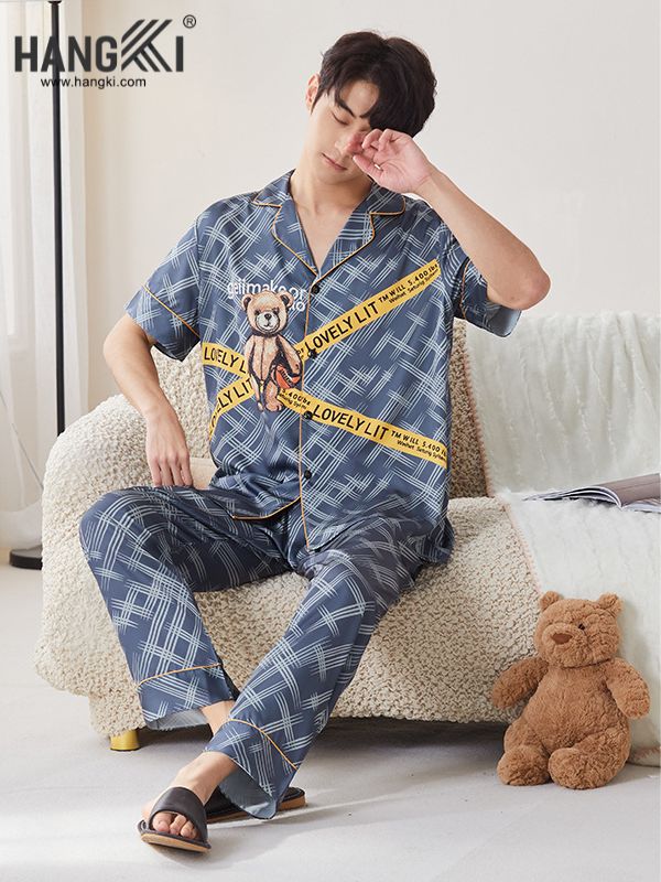 TC83 - Đồ Ngủ Pijama Nam Tay Cộc Quần Dài Lụa