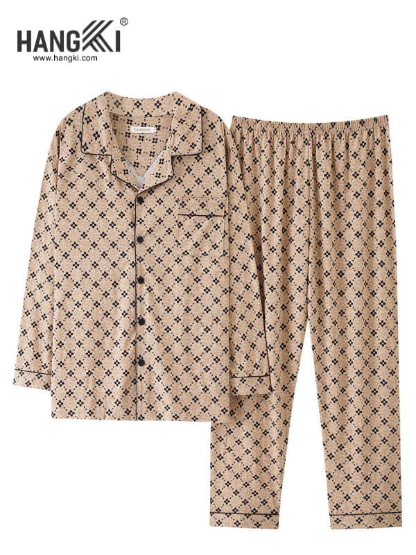 Bộ pijama dài tay HANGKI màu be họa tiết caro nhỏ cho nữ