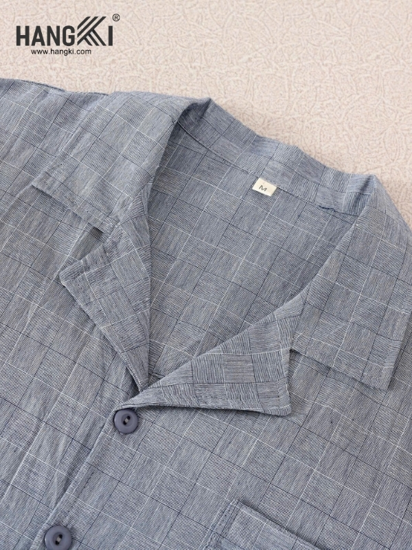 Áo sơ mi nam kẻ caro xám cổ bẻ thương hiệu Hangki size M
