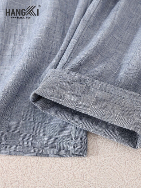 Ống quần ngủ vải cotton xám họa tiết caro nhỏ thương hiệu Hangki