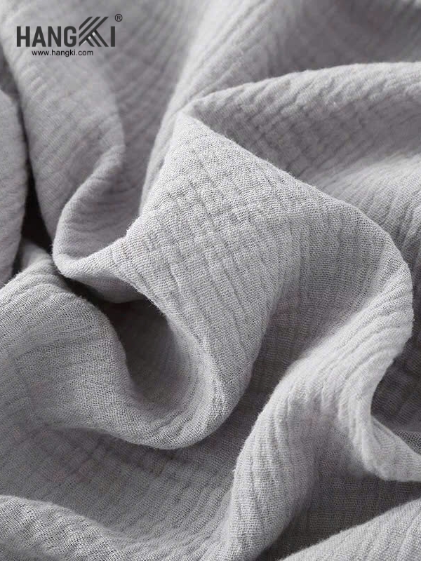 Vải cotton xô màu xám thương hiệu Hangki mềm nhẹ, bề mặt nhăn tự nhiên