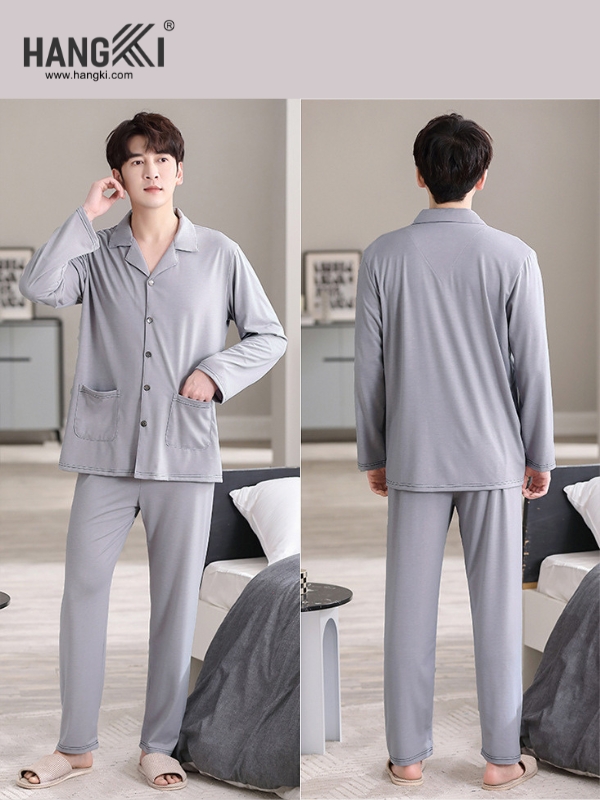 Bộ đồ ngủ nam dài tay màu xám chất liệu mềm mại thương hiệu Hangki