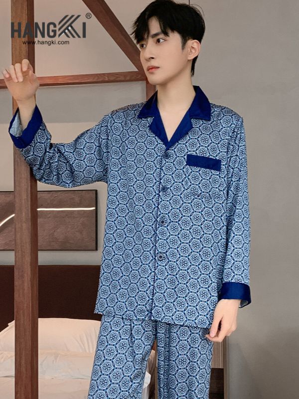 TD101 - Đồ Ngủ Pijama Nam Tay Dài Quần Dài Lụa