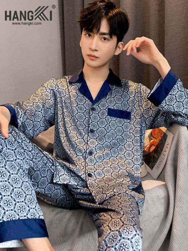 TD101 - Đồ Ngủ Pijama Nam Tay Dài Quần Dài Lụa
