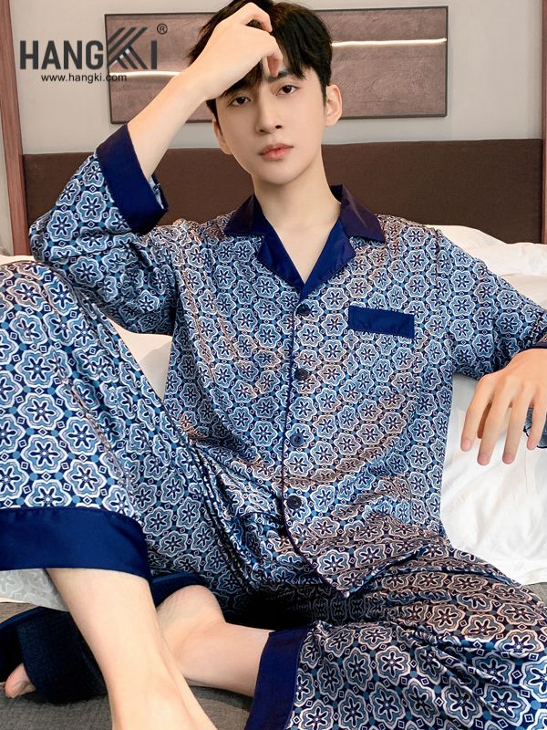 TD101 - Đồ Ngủ Pijama Nam Tay Dài Quần Dài Lụa