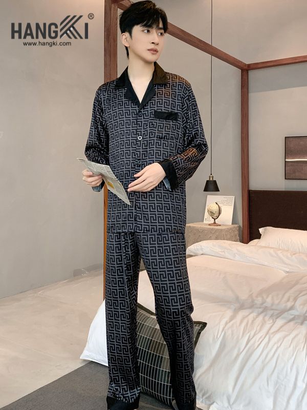 TD102 - Đồ Ngủ Pijama Nam Tay Dài Quần Dài Lụa