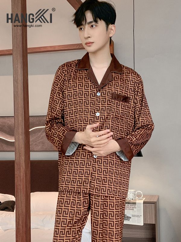 TD102 - Đồ Ngủ Pijama Nam Tay Dài Quần Dài Lụa