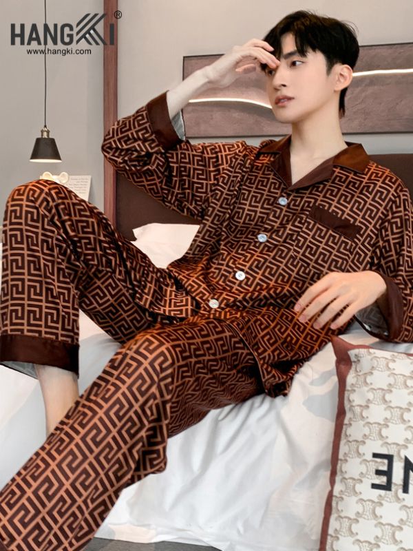 TD102 - Đồ Ngủ Pijama Nam Tay Dài Quần Dài Lụa