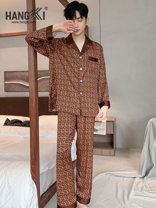 TD102 - Đồ Ngủ Pijama Nam Tay Dài Quần Dài Lụa
