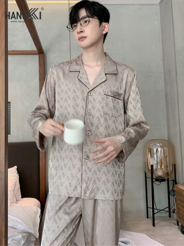 TD103 - Đồ Ngủ Pijama Nam Tay Dài Quần Dài Lụa