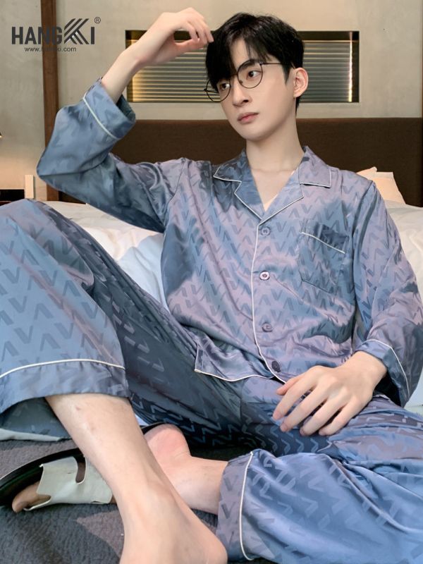 TD103 - Đồ Ngủ Pijama Nam Tay Dài Quần Dài Lụa