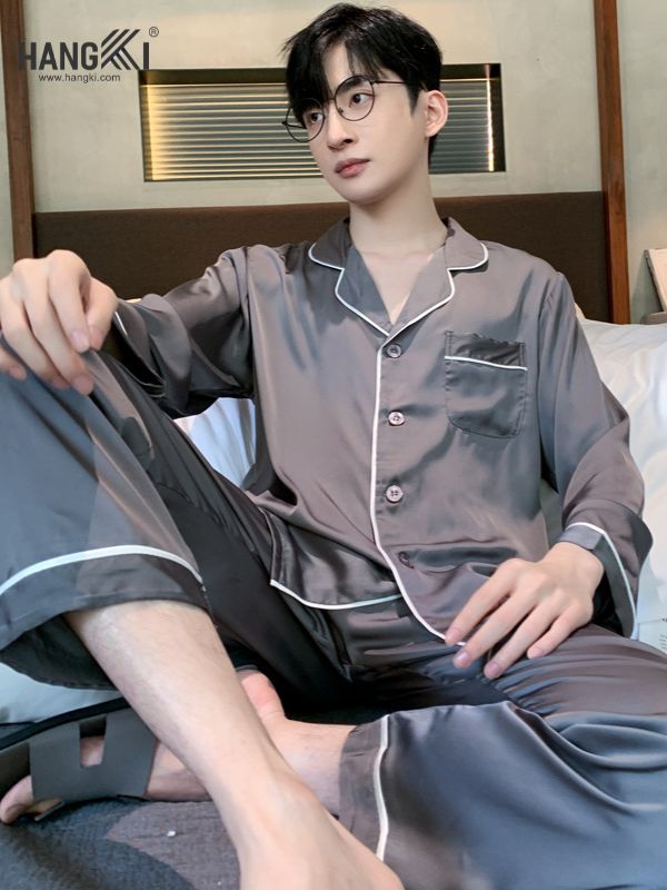 TD105 - Đồ Ngủ Pijama Nam Tay Dài Quần Dài Lụa