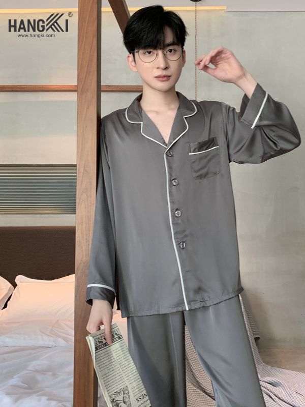 TD105 - Đồ Ngủ Pijama Nam Tay Dài Quần Dài Lụa