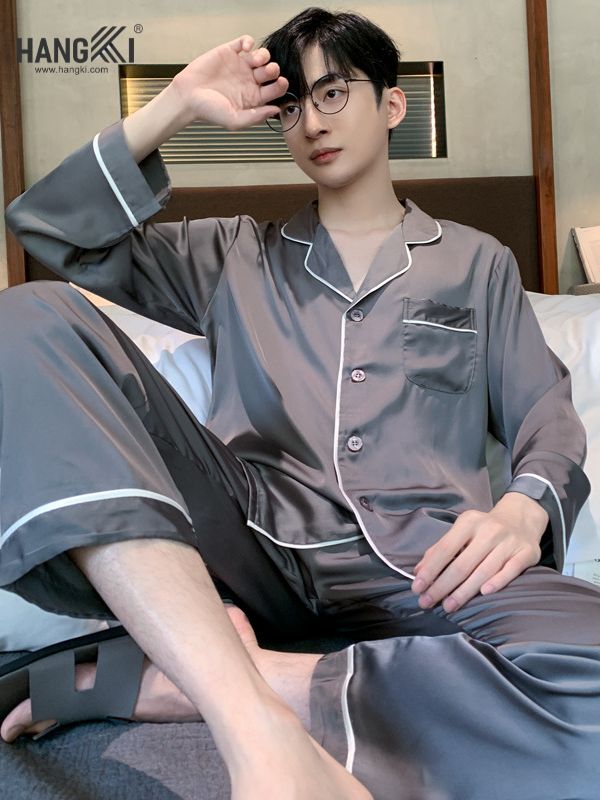 TD105 - Đồ Ngủ Pijama Nam Tay Dài Quần Dài Lụa