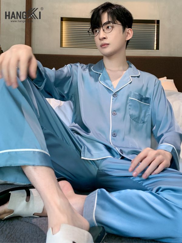 TD105 - Đồ Ngủ Pijama Nam Tay Dài Quần Dài Lụa