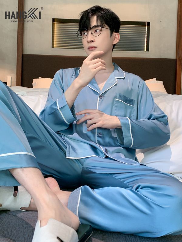 TD105 - Đồ Ngủ Pijama Nam Tay Dài Quần Dài Lụa