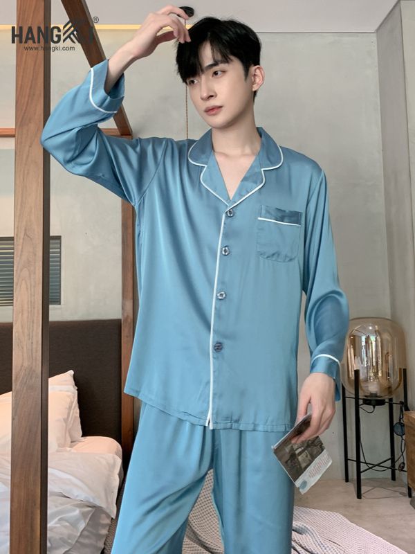 TD105 - Đồ Ngủ Pijama Nam Tay Dài Quần Dài Lụa