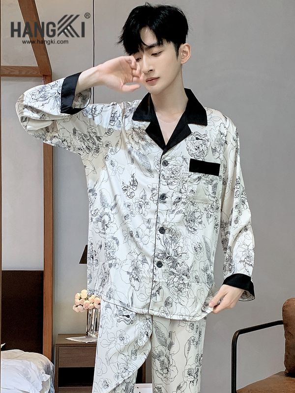 TD121 - Đồ Ngủ Pijama Nam Tay Dài Quần Dài Lụa