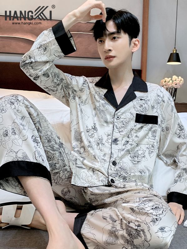 TD121 - Đồ Ngủ Pijama Nam Tay Dài Quần Dài Lụa