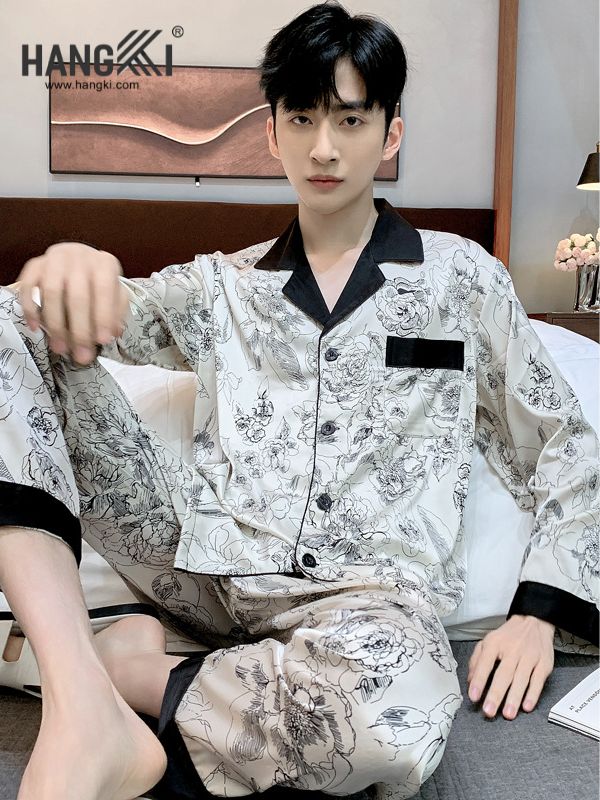 TD121 - Đồ Ngủ Pijama Nam Tay Dài Quần Dài Lụa