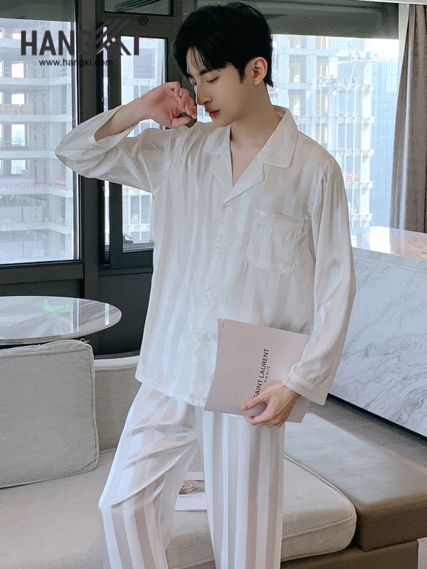 TD124 - Đồ Ngủ Pijama Nam Tay Dài Quần Dài Lụa