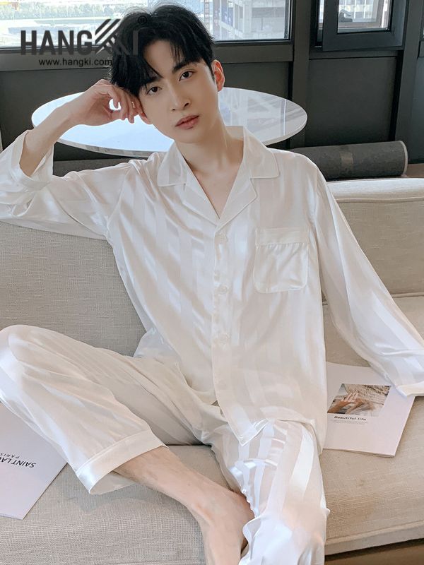 TD124 - Đồ Ngủ Pijama Nam Tay Dài Quần Dài Lụa