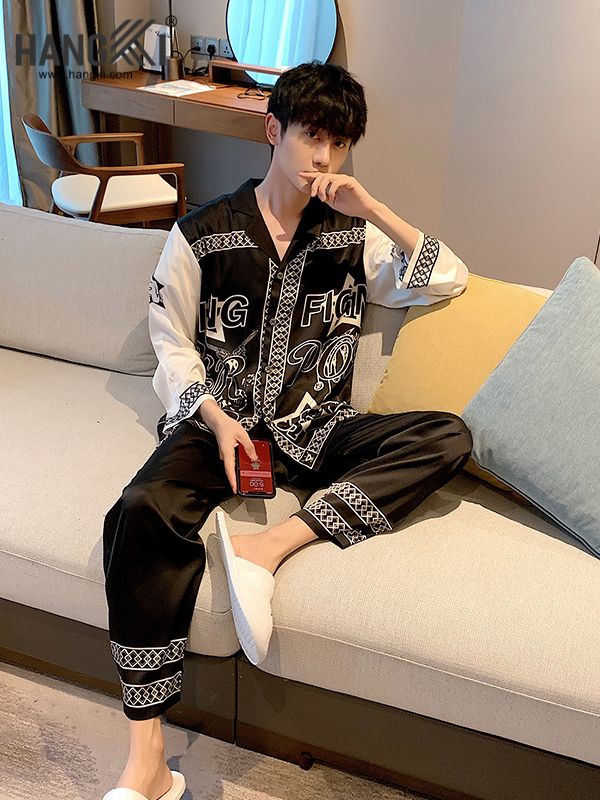 TD130 - Đồ Ngủ Pijama Nam Tay Dài Quần Dài Lụa