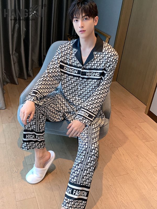 TD131 - Đồ Ngủ Pijama Nam Tay Dài Quần Dài Lụa