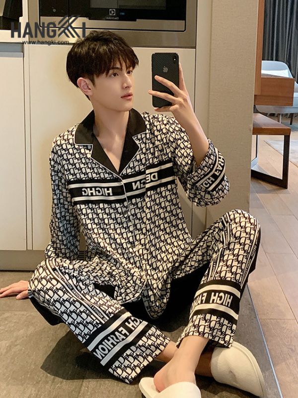 TD131 - Đồ Ngủ Pijama Nam Tay Dài Quần Dài Lụa