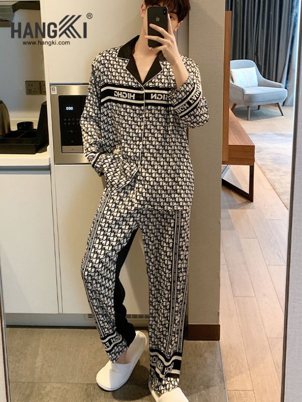 TD131 - Đồ Ngủ Pijama Nam Tay Dài Quần Dài Lụa