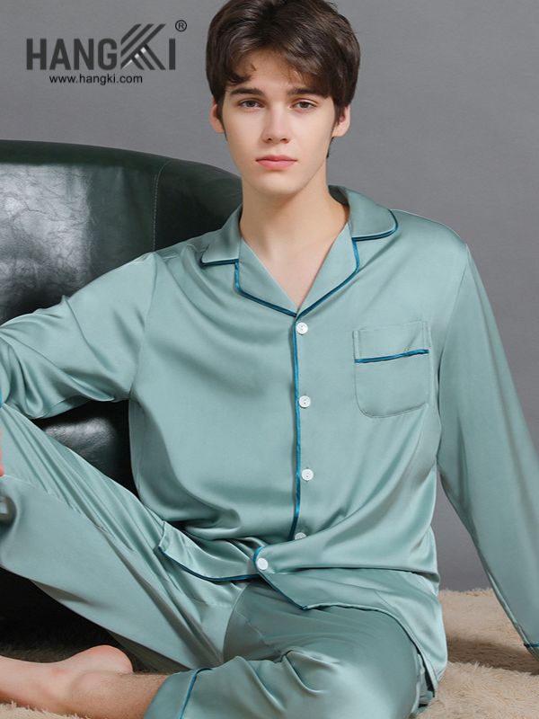 TD134 - Đồ Ngủ Pijama Nam Tay Dài Quần Dài Lụa