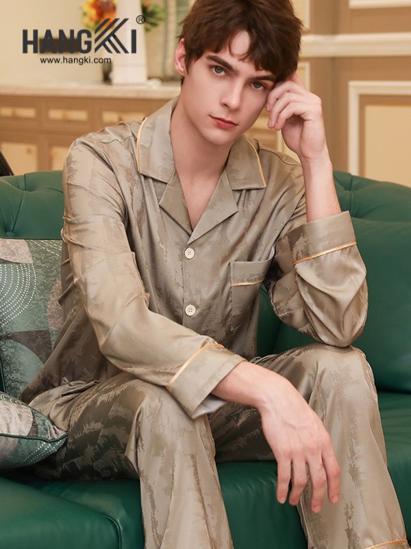 TD142 - Đồ Ngủ Pijama Nam Tay Dài Quần Dài Lụa