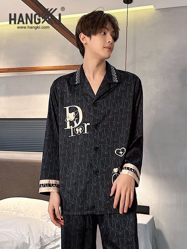 TD143 - Đồ Ngủ Pijama Nam Tay Dài Quần Dài Lụa