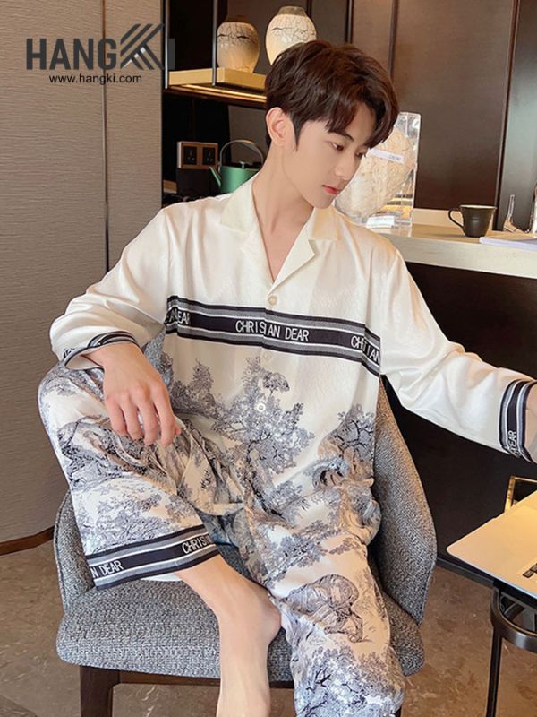 TD147 - Đồ Ngủ Pijama Nam Tay Dài Quần Dài Lụa
