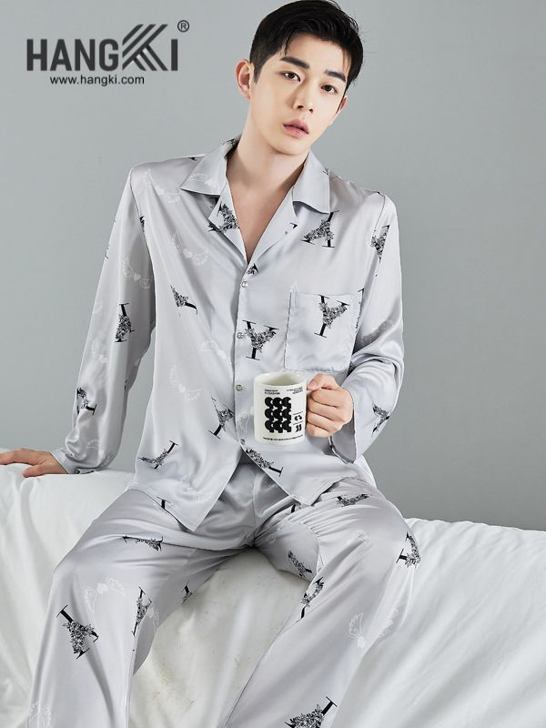 TD151 - Đồ Ngủ Pijama Nam Tay Dài Quần Dài Lụa