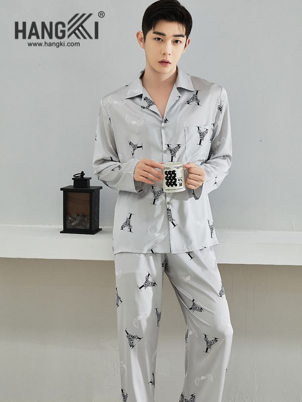 TD151 - Đồ Ngủ Pijama Nam Tay Dài Quần Dài Lụa
