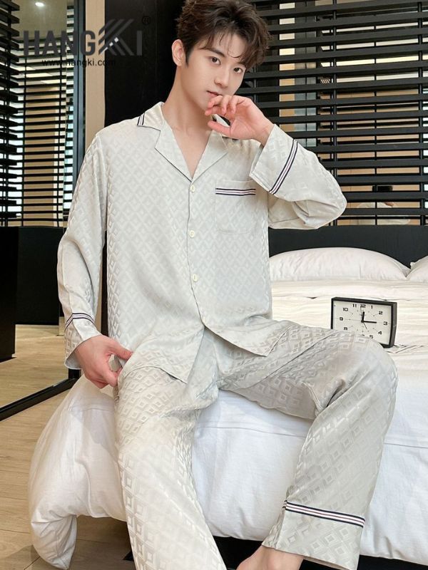 TD152 - Đồ Ngủ Pijama Nam Tay Dài Quần Dài Lụa