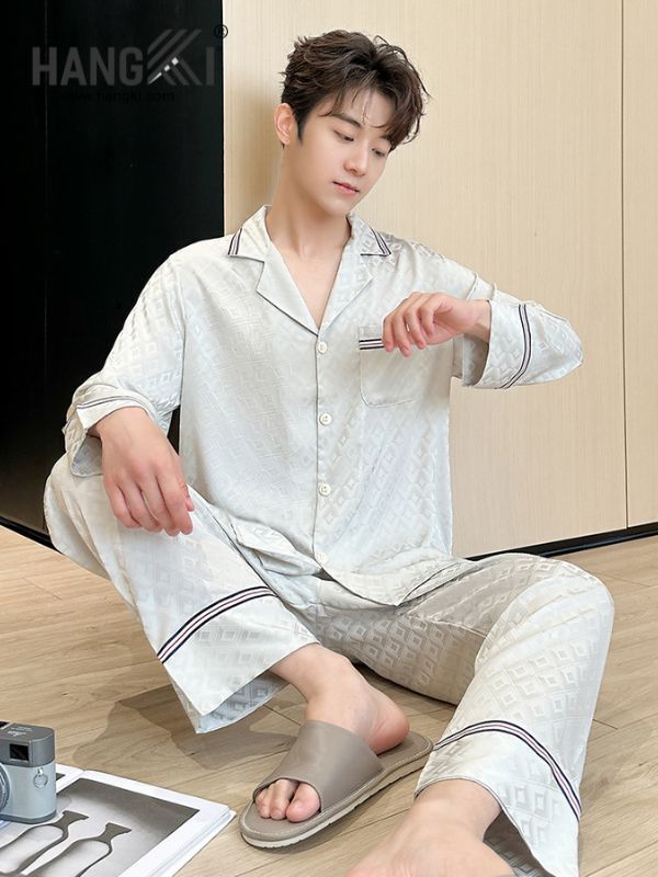 TD152 - Đồ Ngủ Pijama Nam Tay Dài Quần Dài Lụa